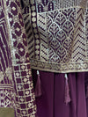 Short Embroidered Jacket Sharara Suit Plum