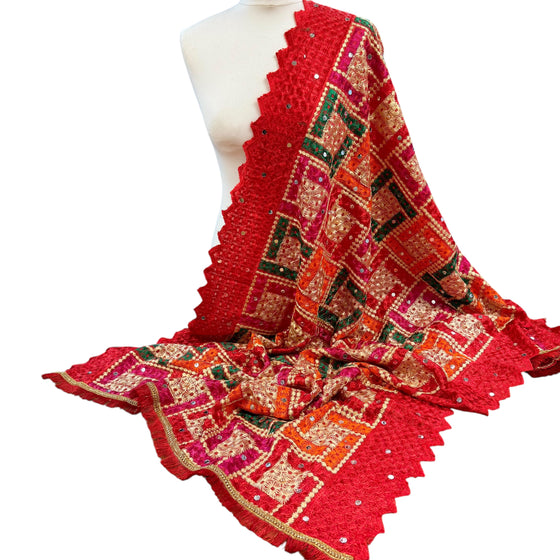 Phulkari Dupatta-Red