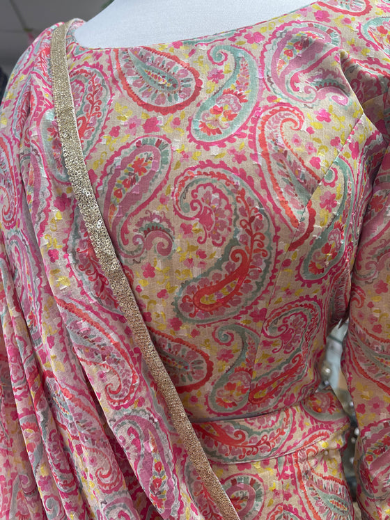 Printed Gararah Suit with Pallu Pink