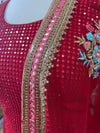 Sequin Embroidered Pajami Suit Red