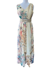  Floral Printed Organza Gown Ivory