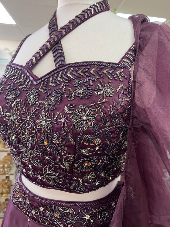 Satin Sharara Outfit Plum
