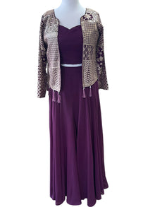  Short Embroidered Jacket Sharara Suit Plum