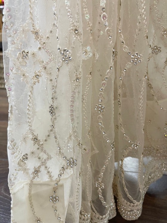 Embroidered Net Sari Ivory