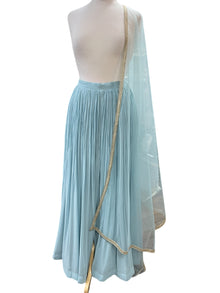  Georgette Pleated Sharara and Net Dupatta Light Blue