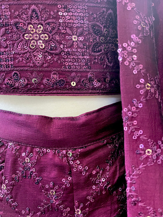 Embroidered Sharara Suit Plum
