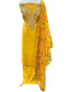  Embroidered Silk Unstitched Suit Yellow