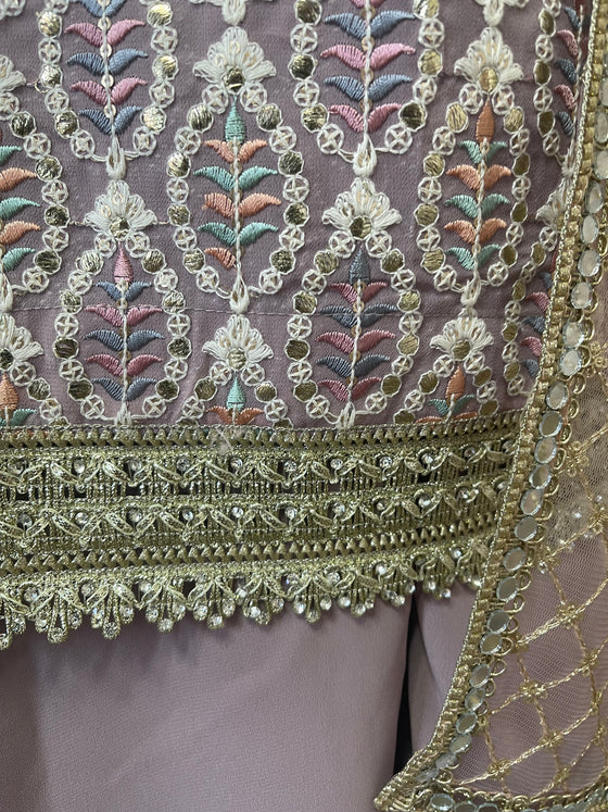 Thread Embroidery Sharara Suit Lilac
