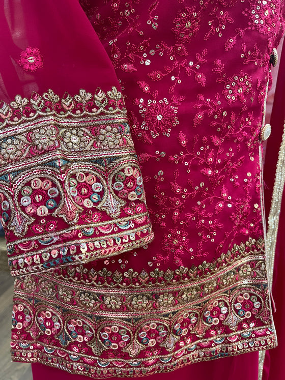 Embroidered Jacket Suit Hot Pink