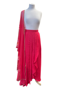  Crepe Dhoti Skirt with Net Dupatta Coral