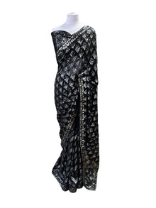  Black Georgette Sari with Silver Sequins