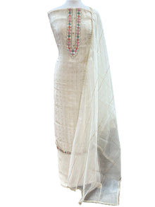  Banarsi Silk Unstitched Suit Ivory