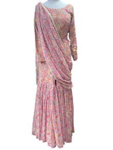  Printed Gararah Suit with Pallu Pink