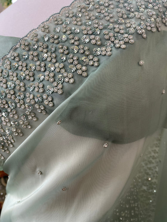 Dusky Sage Organza Sari