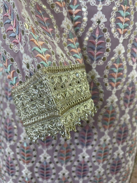 Thread Embroidery Sharara Suit Lilac