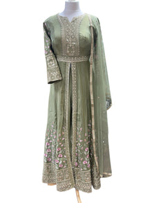  Soft Tissue Silk Embroidered Anarkali Sage