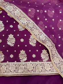  Banarsi Organza Unstitched Suit Purple