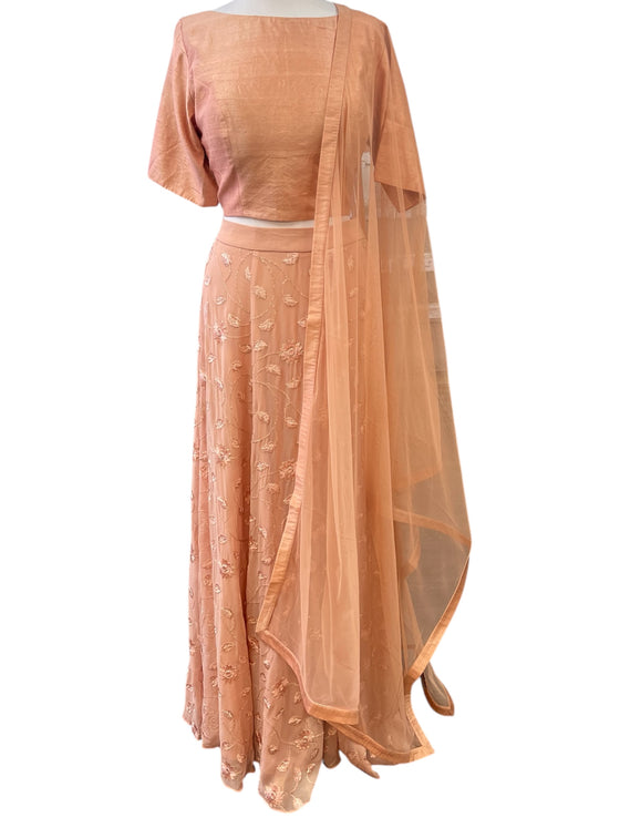 Georgette Embroidered Lengha Peach