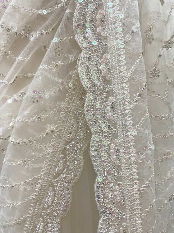 Embroidered Net Sari Ivory