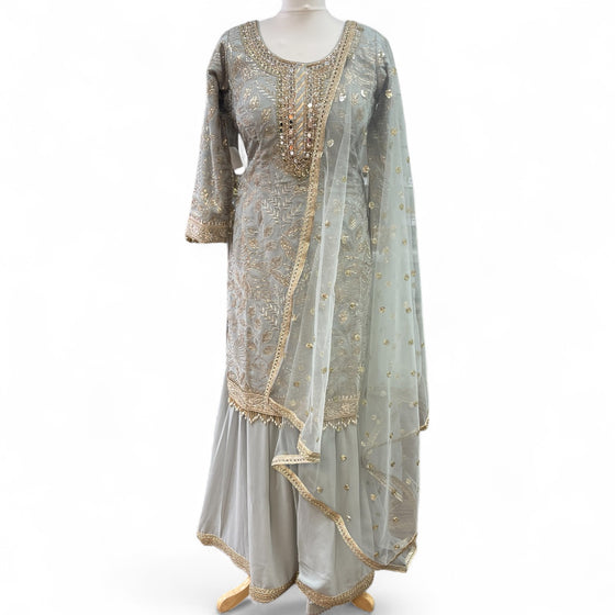 Embroidered Gararah Suit Grey