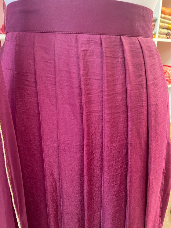 Crepe Dhoti Skirt with Net Dupatta Plum