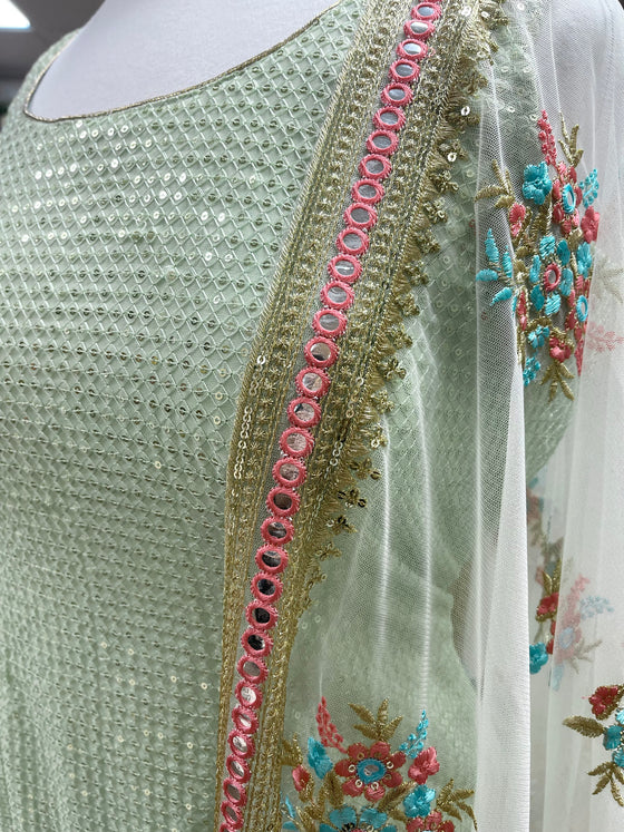 Sequin Embroidered Pajami Suit Mint