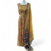  Printed Tissue Silk Gown Mustard
