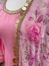 Silk Trouser Suit with Printed Dupatta Pink