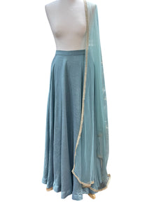  Silk Skirt with Net Dupatta Grey Blue