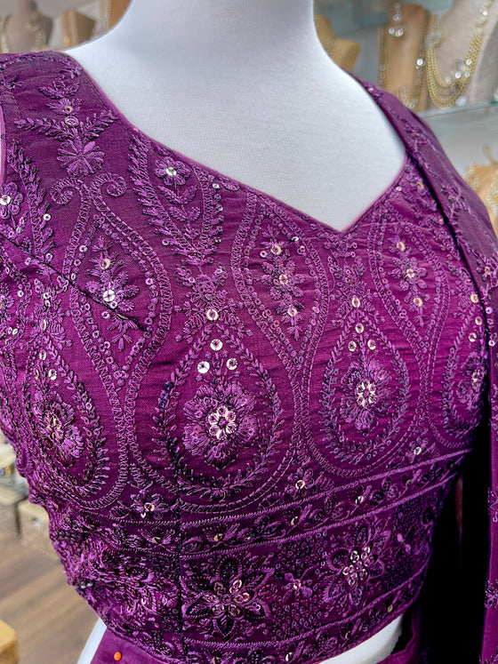 Embroidered Sharara Suit Plum