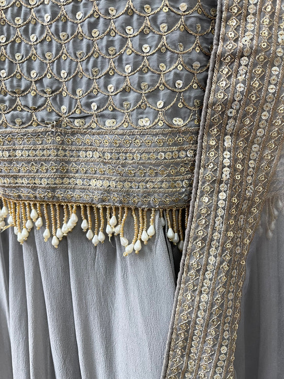 Sequin Gharara Suit Grey