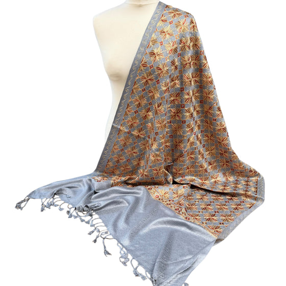 Grey Embroidered Shawl