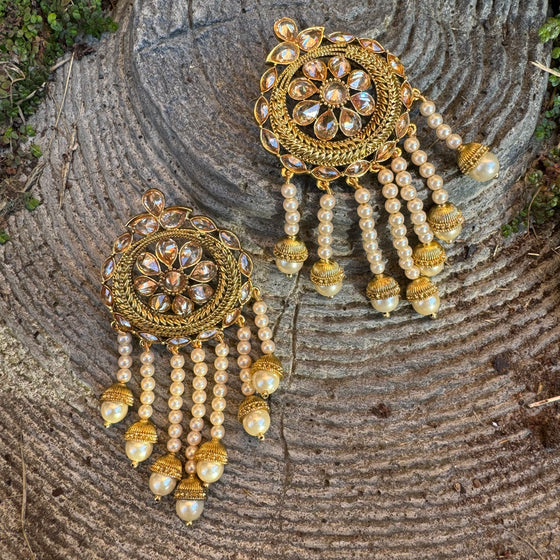 Polki Pearl Earrings With Pearl Layers