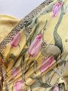 Floral Printed Georgette Sari with Pearl Yellow