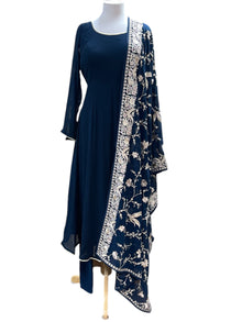  Georgette Anarkali with Embroidered Dupatta Navy