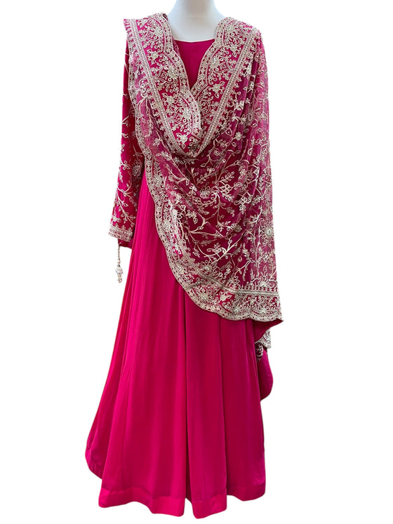 Esha Embroidered Georgette Anarkali Pink