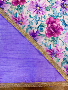  Raw Silk Unstitched Suit with Floral printed Dupatta Lavender