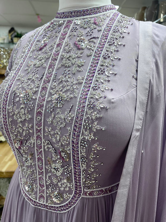 Embroidered Georgette Gown Dusky Lilac