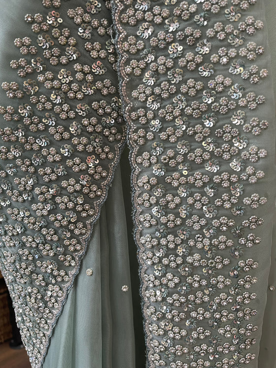 Dusky Sage Organza Sari