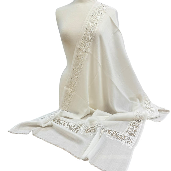 Ladies Cream Shawl With Sheer Boarder