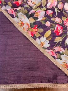  Unstitched Raw Silk Suit With Floral Printed Dupatta Aubergine