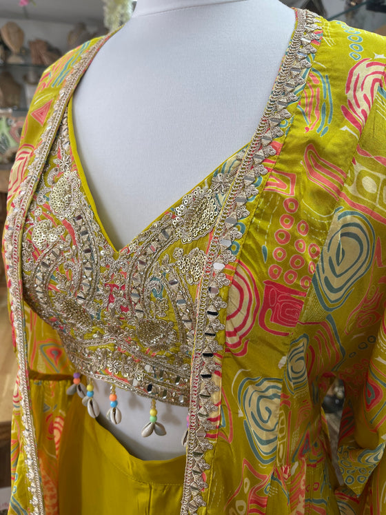 Printed Jacket Sharara Suit Mustard