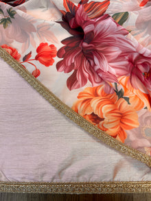  Raw Silk Unstitched Suit with Floral Dupatta Peach