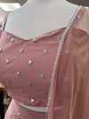 Embroidered Net Lengha Peach
