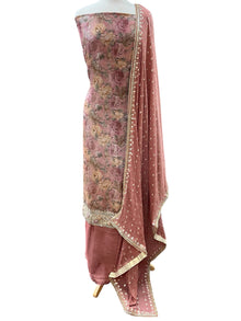  Floral Printed Crepe Tissue Unstitched Suit Mauve