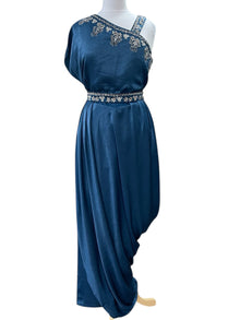  Trouser Suit with Drape Kameez Blue
