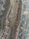 Grey Net Embroidery Sari