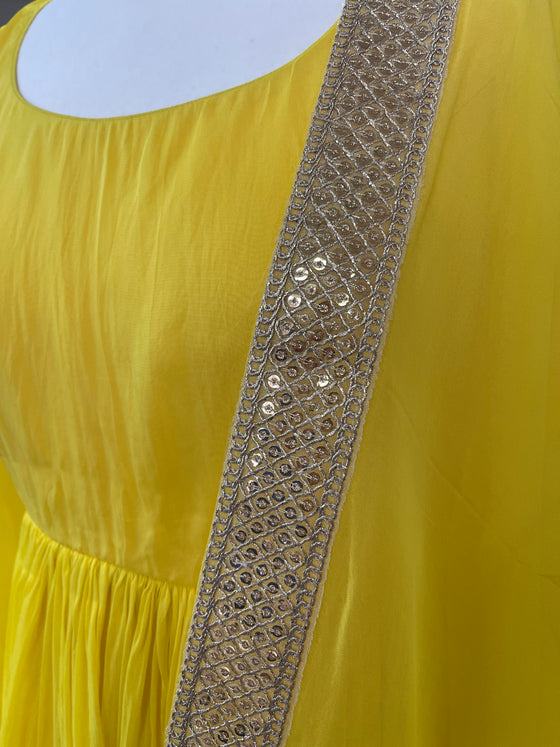 Organza Anarkali Yellow