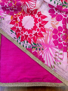  Raw Silk Unstitched Suit with Floral Dupatta Pink