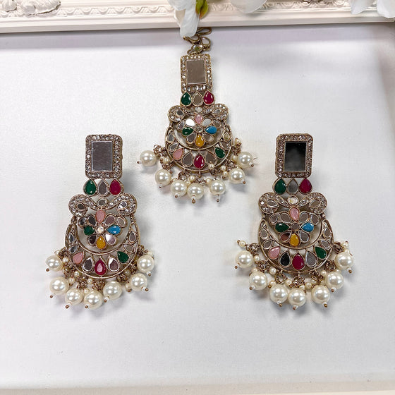 Multi Mirror Earring Tikka Set